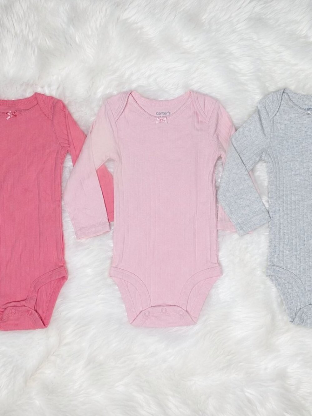 Carter’s Child of Mine 3-Pack Ribbed Long Sleeve Bodysuits 6-9M Pink Gray